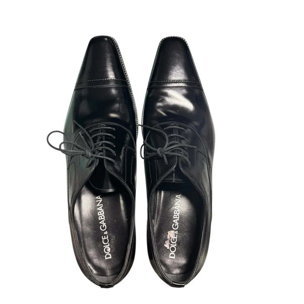 Dolce &‎ Gabbana Black Leather Oxford Cap Toe Shoes Made in Italy Size 10